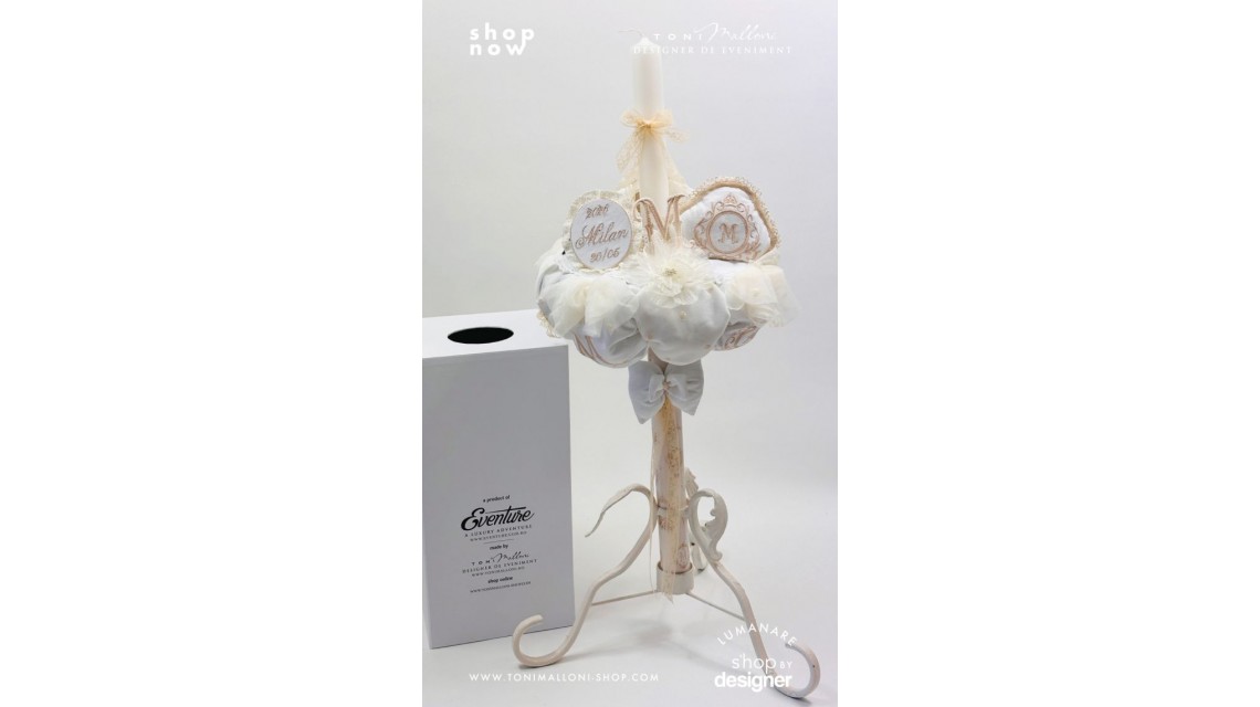 Lumânare de Botez Atelier Paris Monogramă Brodată Ivory Champagne 3
